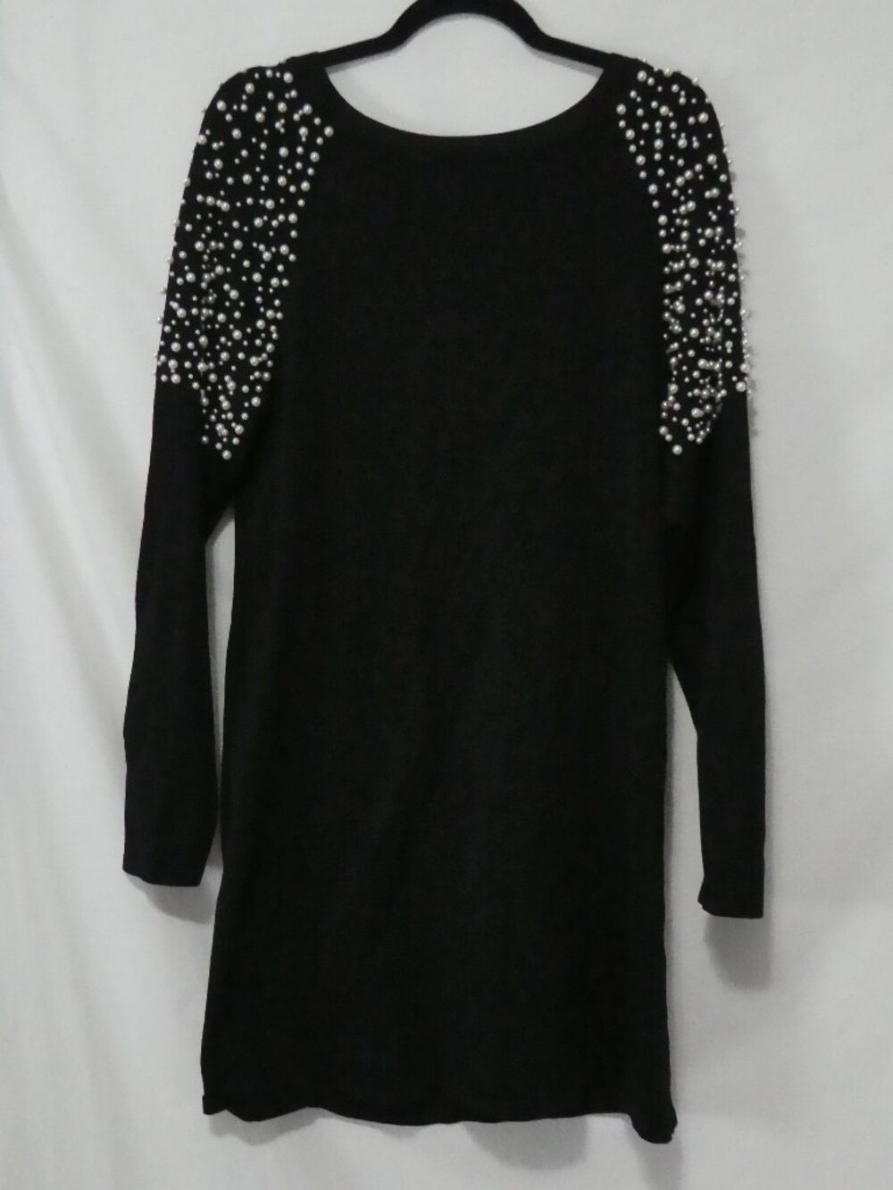 KARL LAGERFELD PARIS Pearl Embellished Shoulder Sweater Dress Black - Size Large